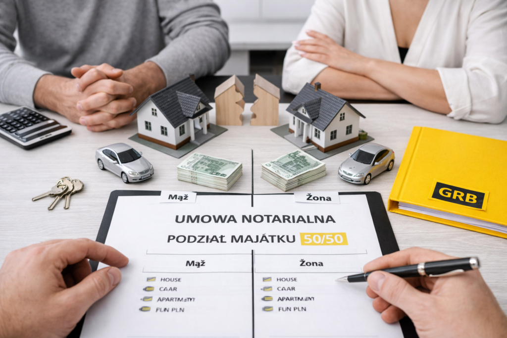 Małżonkowie dzielą majątek współny na pół w zgodzie przed notariuszem