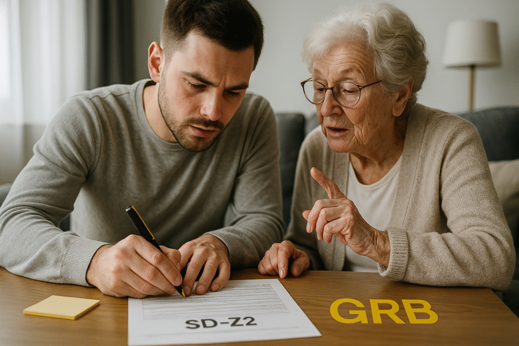 Wnuczek z babcią wypełniają druk SD-Z2 od darowizny